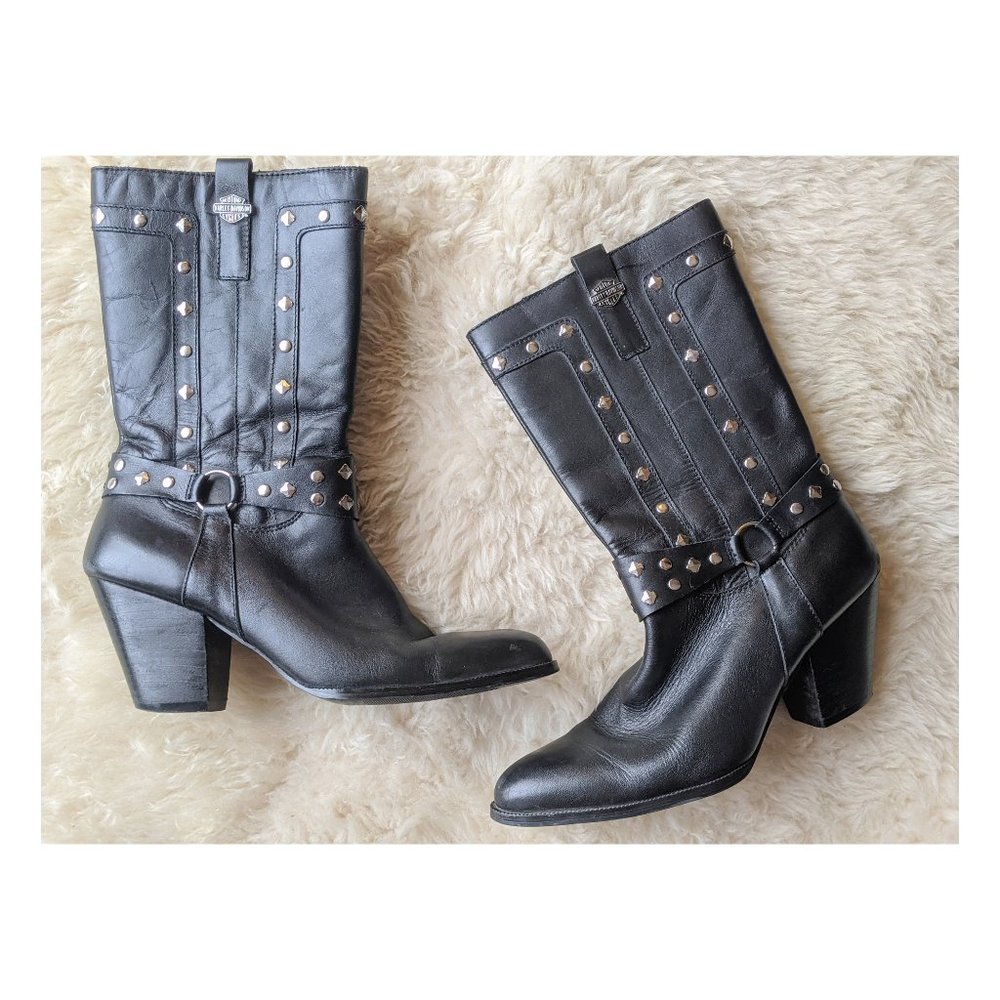 Vintage Harley Davidson Black Leather Boots